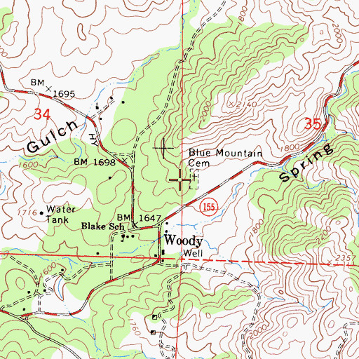 Topographic Map of Blue Mountain Cemetery, CA