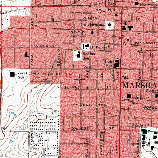 Topographic Map of City of Marshall, MO