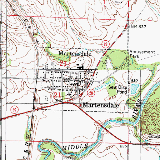 Topographic Map of City of Martensdale, IA