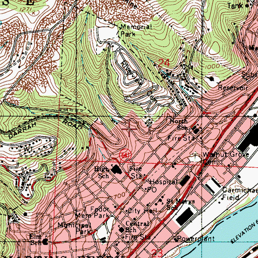 Topographic Map of City of Martins Ferry, OH