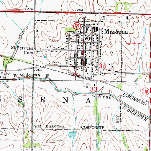 Topographic Map of City of Massena, IA