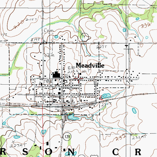 Topographic Map of City of Meadville, MO
