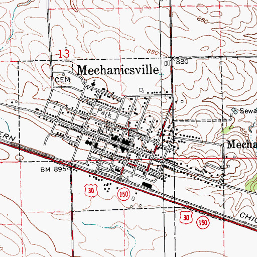 Topographic Map of City of Mechanicsville, IA