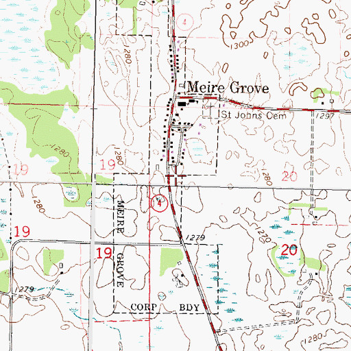 Topographic Map of City of Meire Grove, MN