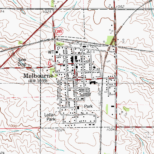 Topographic Map of City of Melbourne, IA