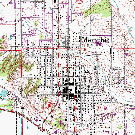 Topographic Map of City of Memphis, MO