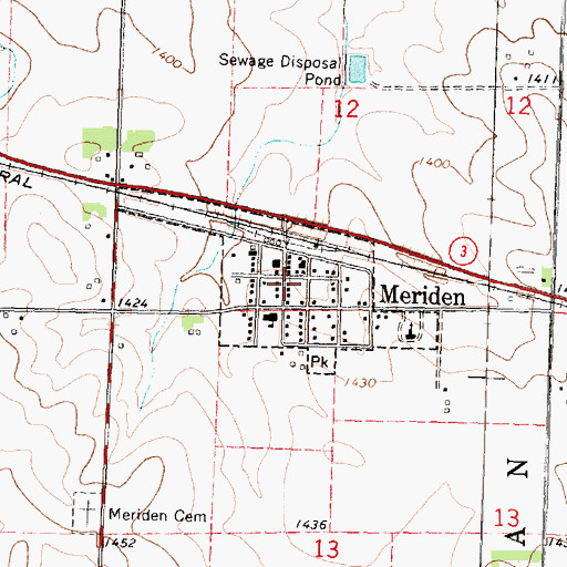 Topographic Map of City of Meriden, IA