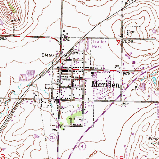 Topographic Map of City of Meriden, KS