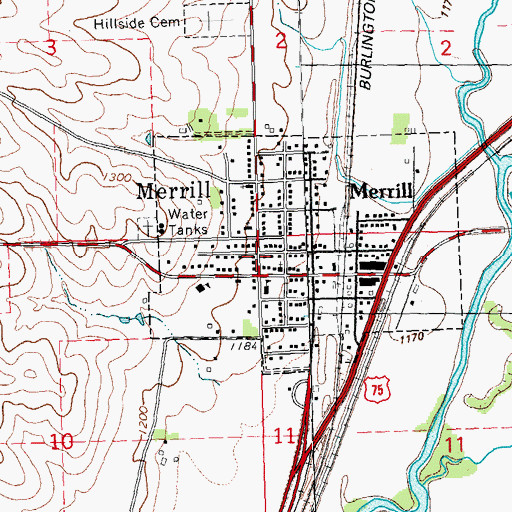 Topographic Map of City of Merrill, IA