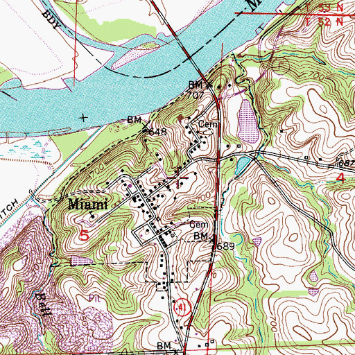 Topographic Map of City of Miami, MO