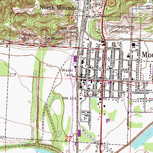 Topographic Map of City of Mounds, IL