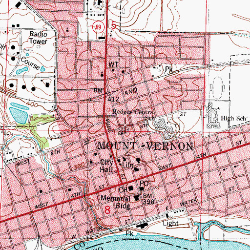 Topographic Map of City of Mount Vernon, IN
