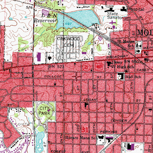 Topographic Map of City of Mount Vernon, IL