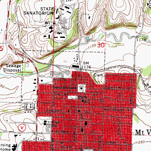 Topographic Map of City of Mount Vernon, MO