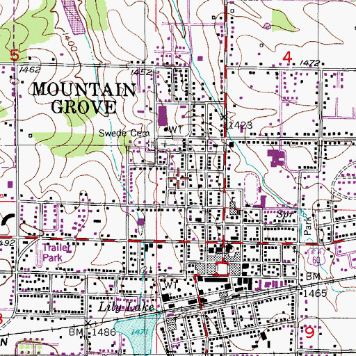 Topographic Map of City of Mountain Grove, MO