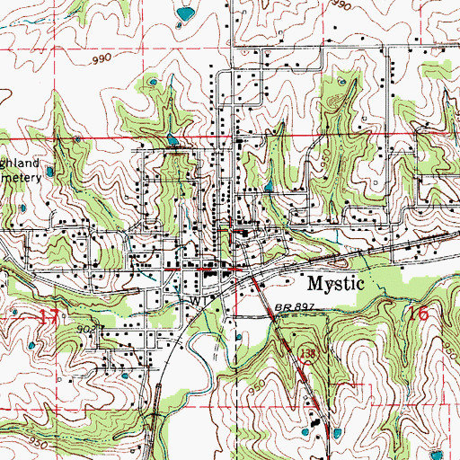 Topographic Map of City of Mystic, IA
