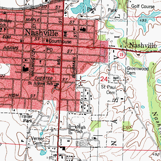 Topographic Map of City of Nashville, IL