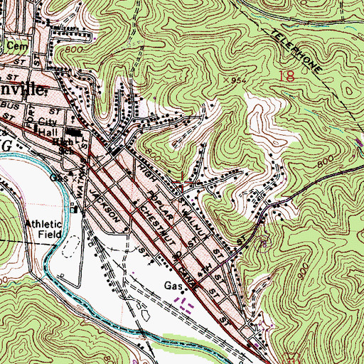 Topographic Map of City of Nelsonville, OH
