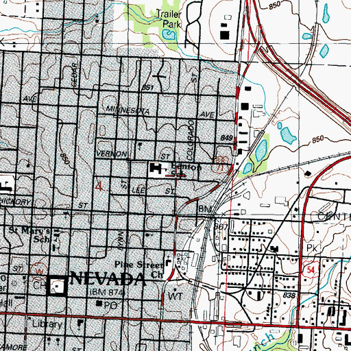 Topographic Map of City of Nevada, MO