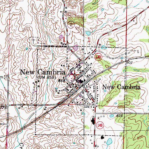 Topographic Map of City of New Cambria, MO