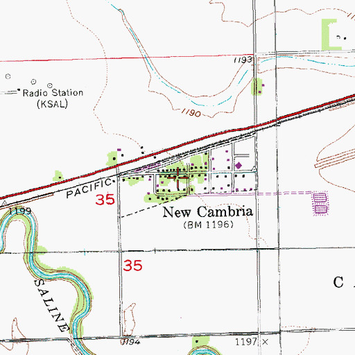 Topographic Map of City of New Cambria, KS