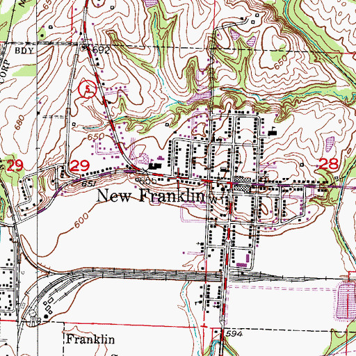 Topographic Map of City of New Franklin, MO
