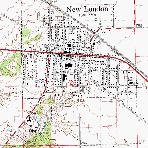 Topographic Map of City of New London, IA