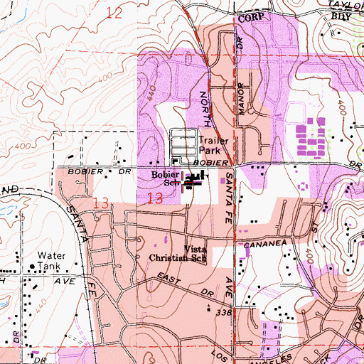 Topographic Map of Bobier Elementary School, CA
