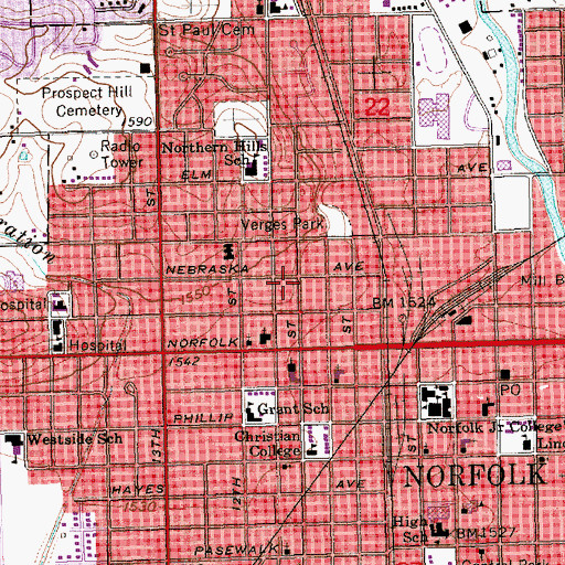 Topographic Map of City of Norfolk, NE