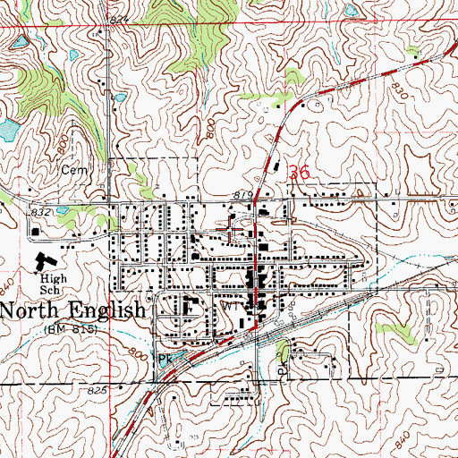 Topographic Map of City of North English, IA