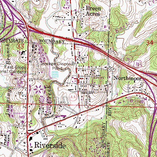 Topographic Map of City of Northmoor, MO