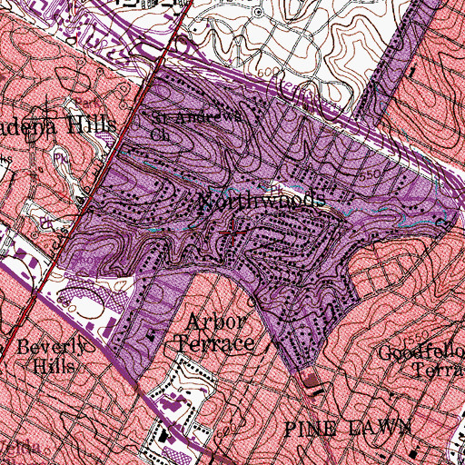 Topographic Map of City of Northwoods, MO