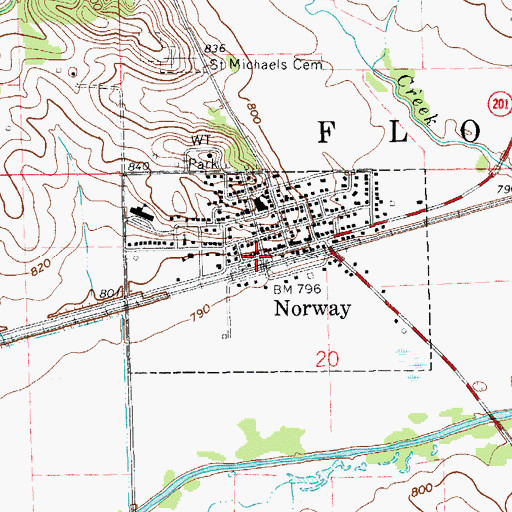 Topographic Map of City of Norway, IA