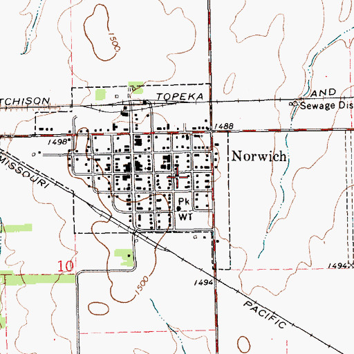 Topographic Map of City of Norwich, KS