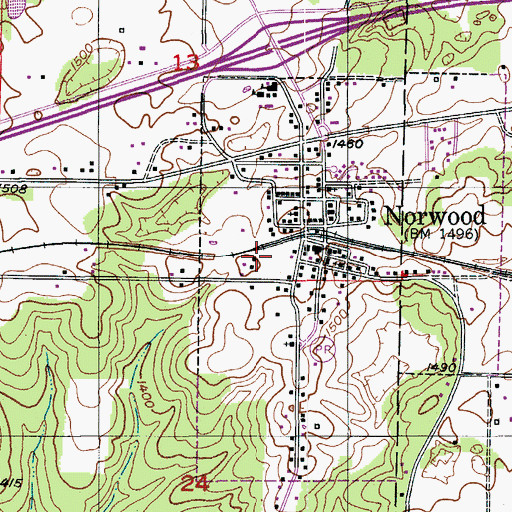 Topographic Map of City of Norwood, MO