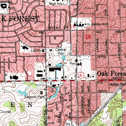 Topographic Map of City of Oak Forest, IL