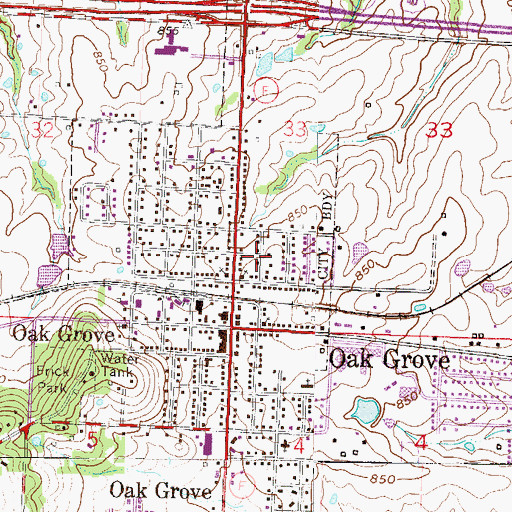 Topographic Map of City of Oak Grove, MO