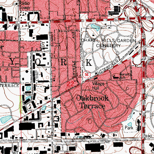 Topographic Map of City of Oakbrook Terrace, IL