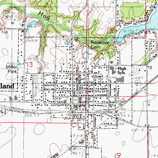 Topographic Map of City of Oakland, IL