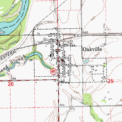 Topographic Map of City of Oakville, IA