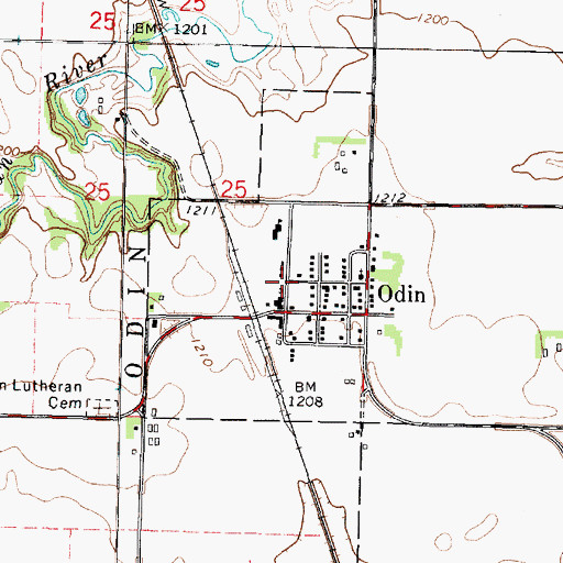 Topographic Map of City of Odin, MN