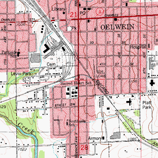 Topographic Map of City of Oelwein, IA