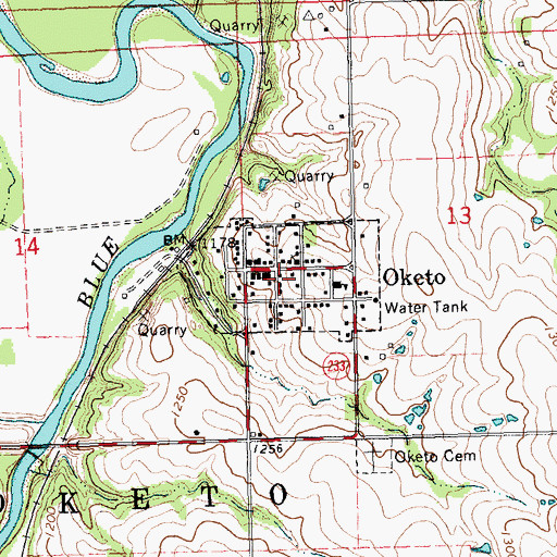 Topographic Map of City of Oketo, KS