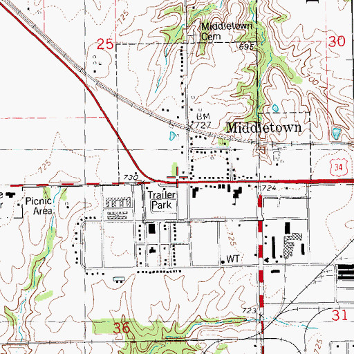 Topographic Map of City of Middletown, IA