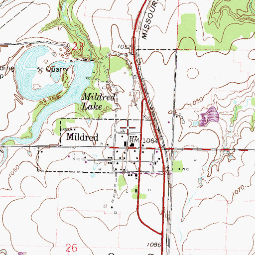 Topographic Map of City of Mildred, KS