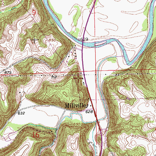Topographic Map of City of Millville (historical), IA