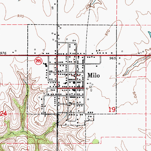 Topographic Map of City of Milo, IA