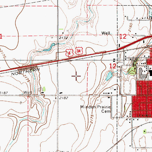 Topographic Map of City of Minden, NE