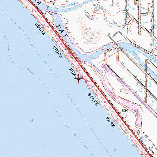 Topographic Map of Bolsa Chica State Beach, CA