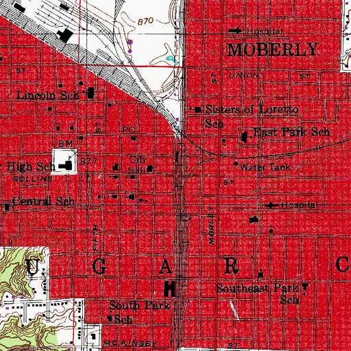 Topographic Map of City of Moberly, MO